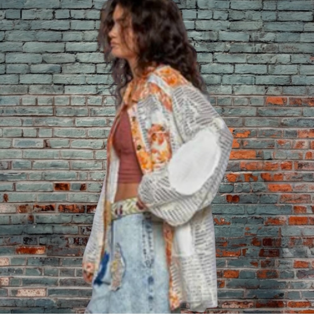 POL Autumn Boho Patchwork Button-Up Shacket NWT - image 2